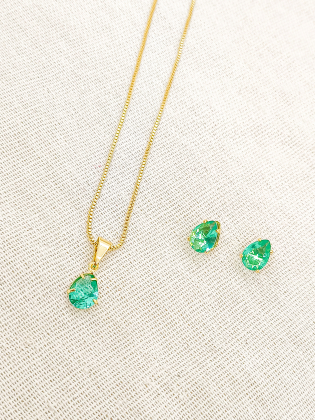 Conjunto banho de ouro gota Turmalina
