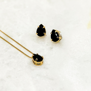 Conjunto Gota Zircônia Onix Preta 