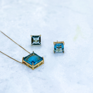 Conjunto Topázio azul quadrado
