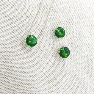 Conjunto ponto de luz esmeralda G prateado