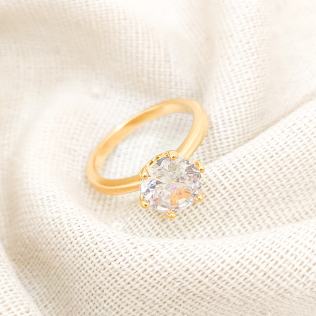 Anel Solitário Dourado Com Ponto de Luz 