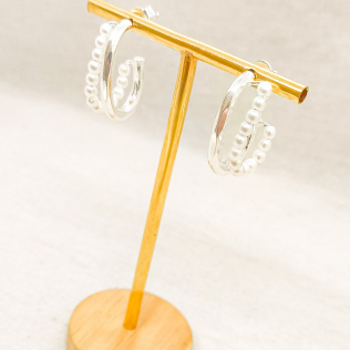 Brinco Argola Prata 2 Hastes com Mini Pérolas 