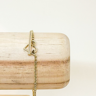 Pulseira Dourada Elo Português com Fecho Gravatinha de Coração