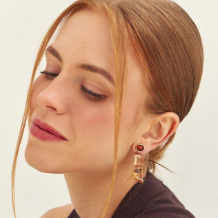 Brinco Ambar com cristal em pêndulo