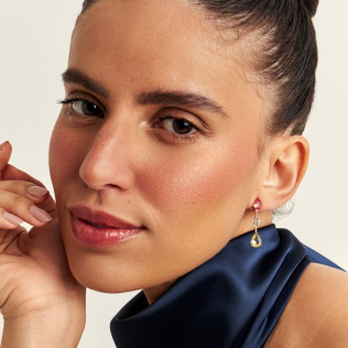 Brinco cristal rosa e amarelo gota